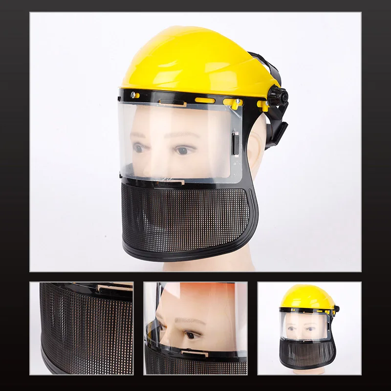 Garden Grass Trimmer Safety Helmet PVC Two-in-one w/ Full Face Mesh Protective Mask for Logging Brush Cutter Forestry Protection