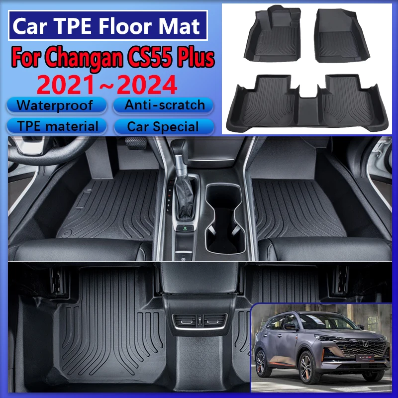 Car Floor Mats For Changan CS55 Plus 2023 Accessories 2021~2024 TPE Waterproof Anti-scratch Mud Carpet Covers Full LHD Foot Pads