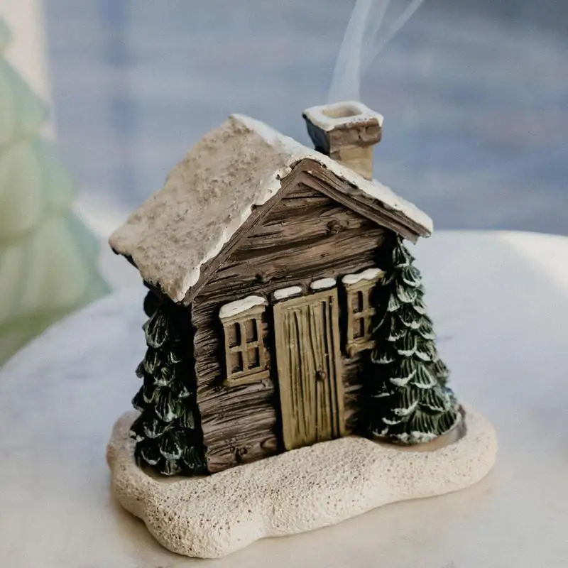 

Snowy Cabin Incense Burner Log Cabin Snowy Winter House Incense Cone Cabin Snow Scenery Decoration Supplies For Yoga Room