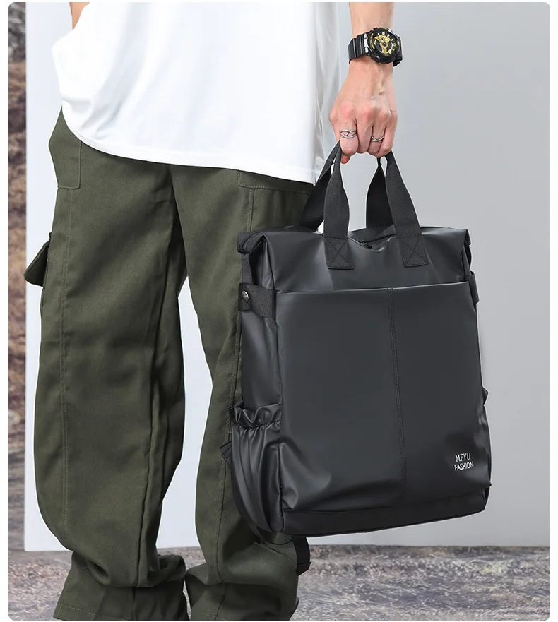 ผู้ชาย PU ฟิล์มกระเป๋าเป้สะพายหลังธุรกิจท่องเที่ยวแบบพกพาเดินทางไปทํางานกระเป๋าเป้สะพายหลัง High-end กันน้ําคอมพิวเตอร์กระเป๋านักเรียน