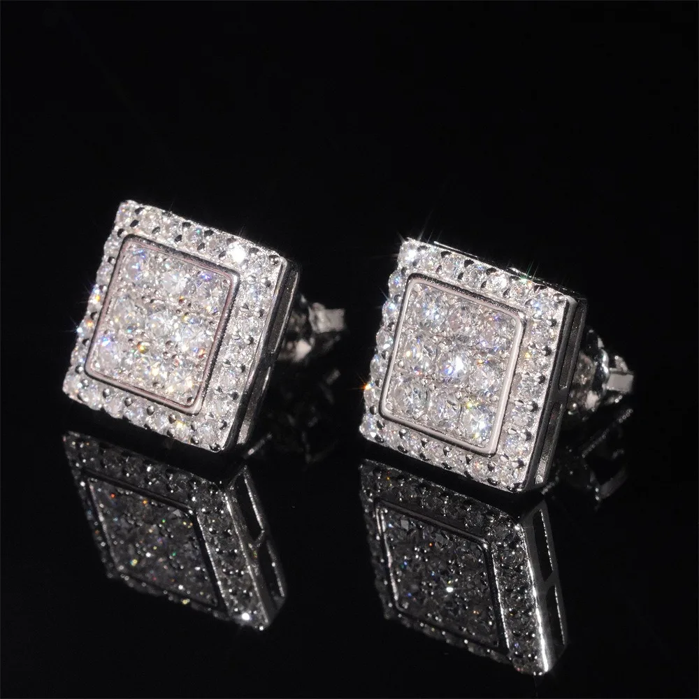 Square Moissanite Stud Earrings - 925 Sterling Silver D Color VVS1 Clarity Lab-Grown Diamond Alternative