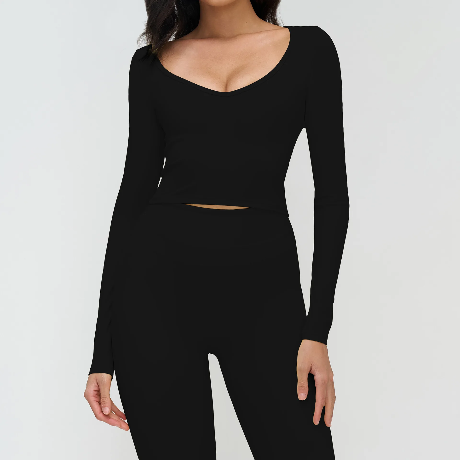 Haut Yoga Femme Manches Longues Col V
