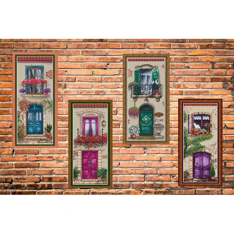 Top Quality Beautiful Conted Cross Stitch Kit Quattro Colori Balcone Finestre Terrazza Veranda Rosso Blu Verde Viola Spedizione Gratuita
