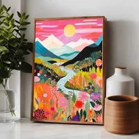 Flowers Mountain Lake Colorful Nature Landscape Travel Poster Posters Sticky HD Quality Wall Art Retro Posters for Home Kawaii 2