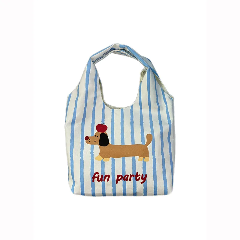 Cute Sausage Dog Striped Canvas Bag, New Niche Design, Single Shoulder Armpit Bag, Large Capacity Commuting Tote Bag