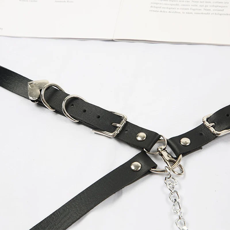 Frauen Gothic Taille Gürtel Kunstleder Riemen Kette Punk Halsband Bein Ring Schmuck – Detail 12