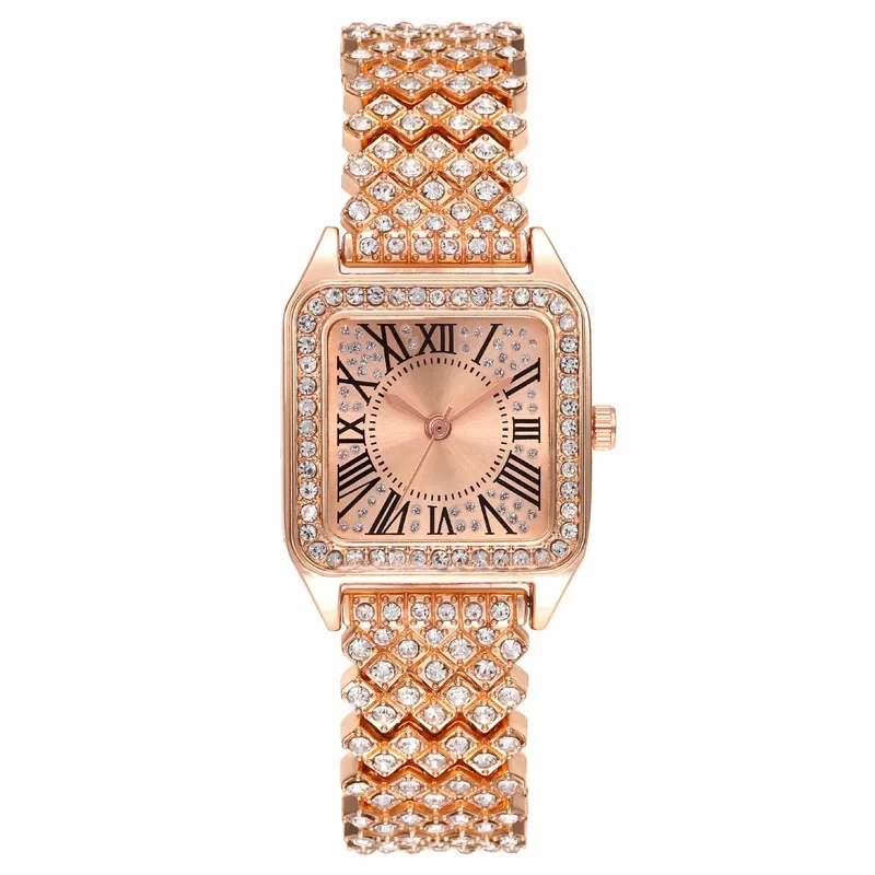 Women's Fashion Square Watches Diamond Gold Alloy Strap Luxury Ladies Quartz Wristwatches Female Clock Bracelet Party Watch