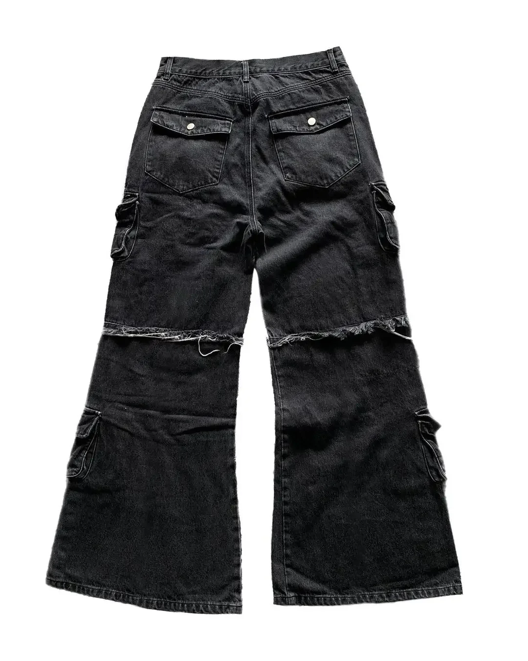 Y2K Harajuku Multi Pocket Washed Black Jeans Men Gothic Autumn Loose Drag Pants Street Hip-hop Rap 90s Hottie Wide-leg Pants 3