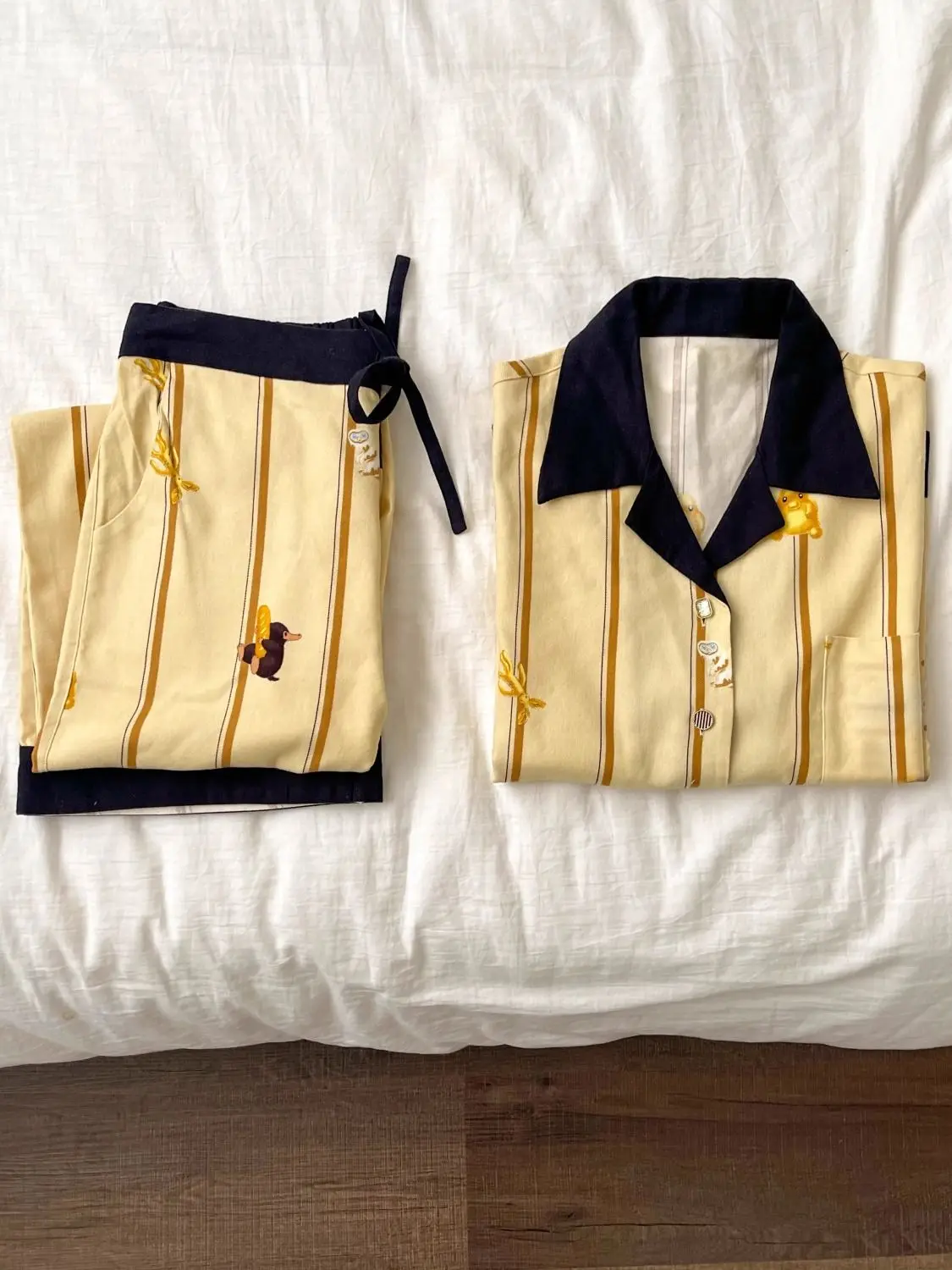 Women Korean Edition Printed Pajamas Spring Autumn Long Sleeve Sleepwear Casual Lapel Pyjamas Color Matching Striped Home Suit