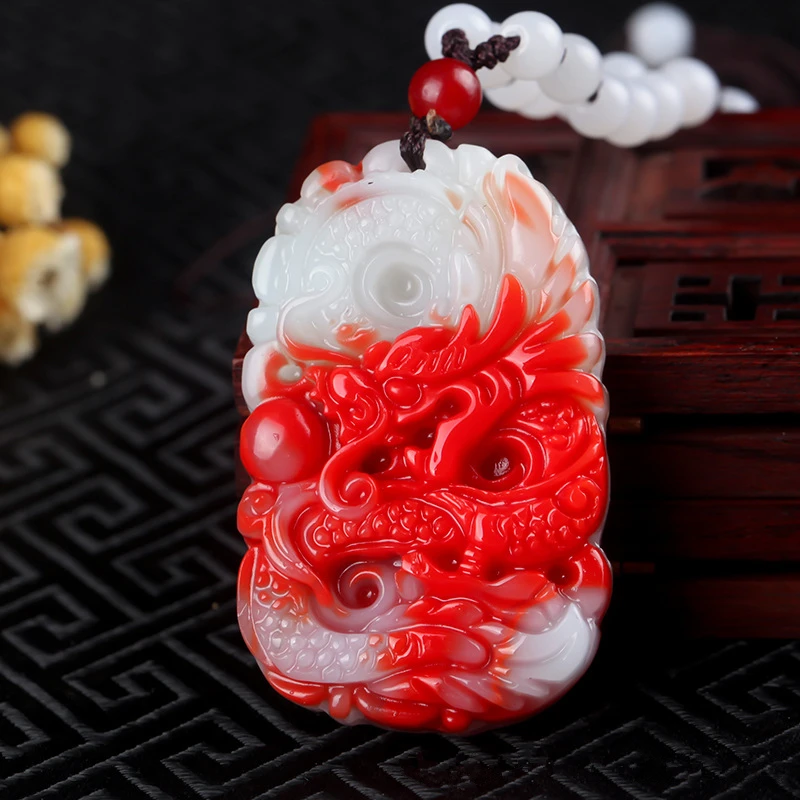 

Natural Chicken Blood Jade Hand-carved Zodiac Dragon Pendant Fashion Boutique Jewelry Men and Women Chicken Blood Red Necklace