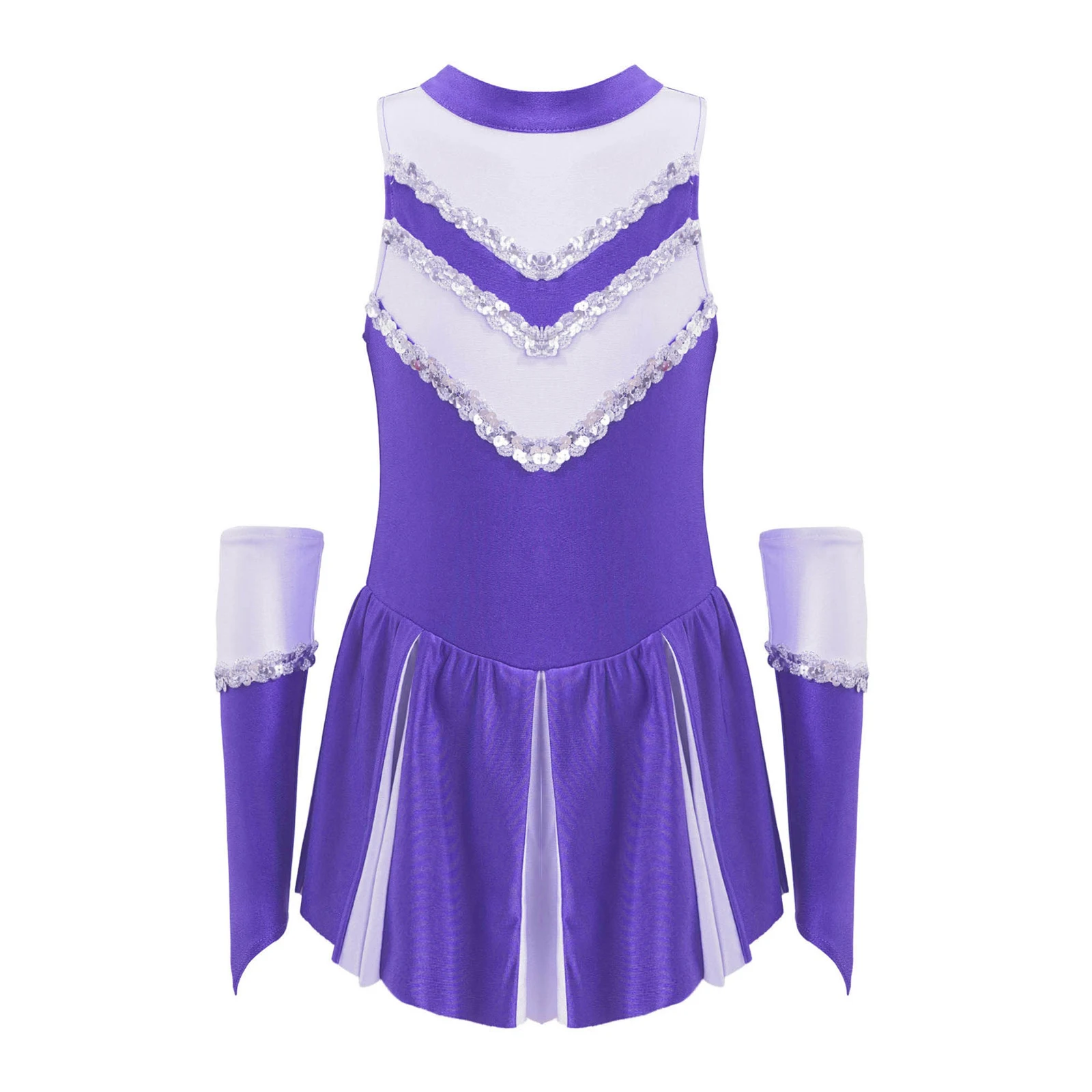 Kids Cheerleading Costume for Schoolgirls Uniforms Dress Sleeveless Sequins Gymnastics Leotards Cosplay Cheerleader Dance Dress