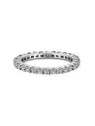 Sterling Silver Shimmering Zircon Stackable Ring for Women - Elegant Daily Wear and Party Jewelry (Silver Full White)