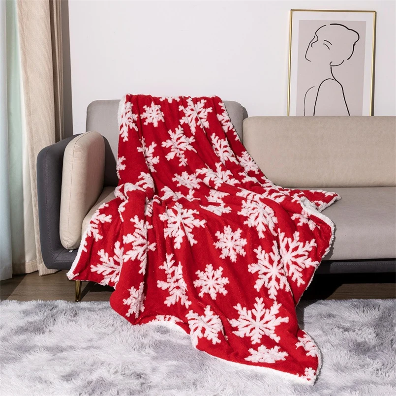 

Autumn and Winter Double Thickened Lamb Fleece Christmas Snowflake Blanket Office Nap Warm Blanket Soft Sofa Shawl Blanket