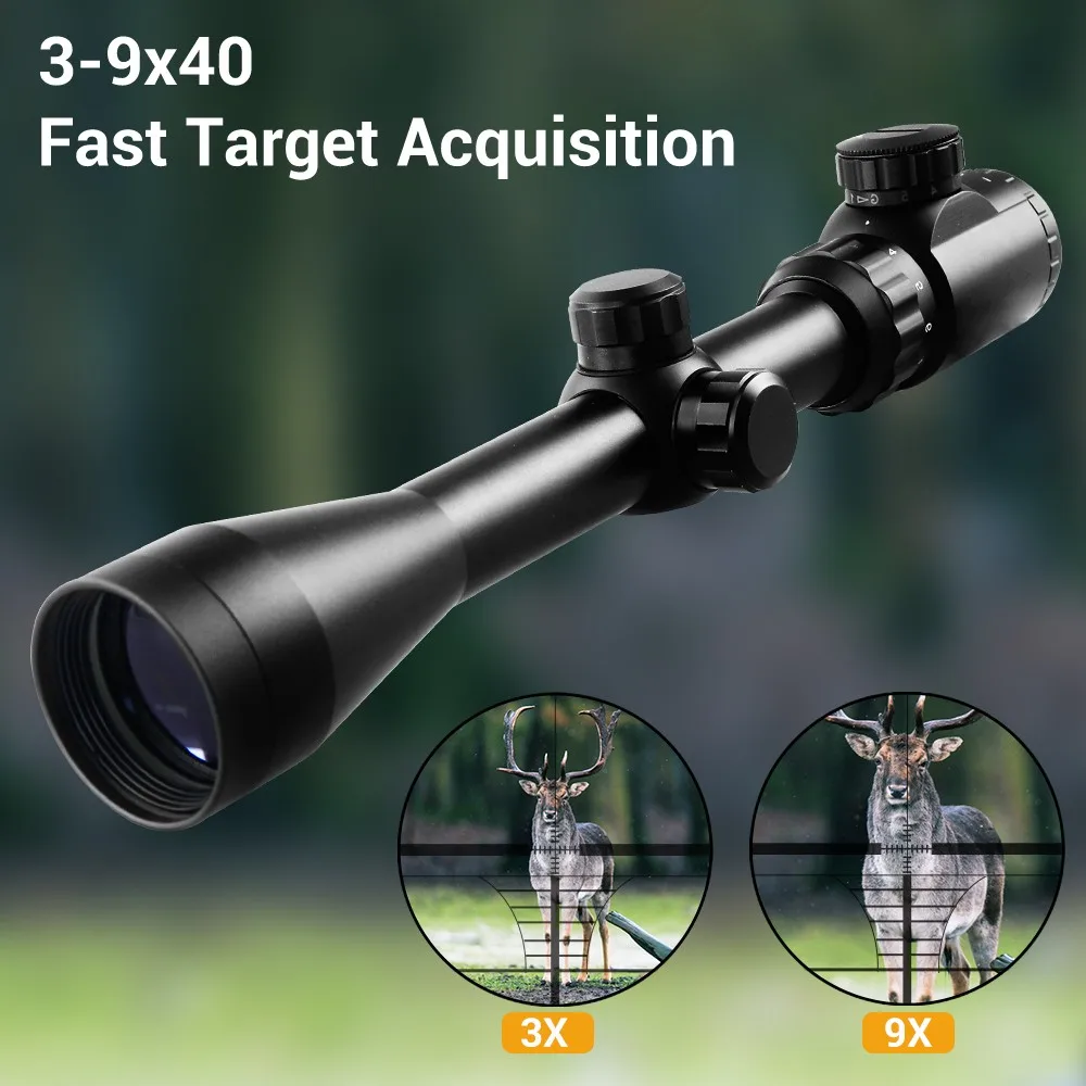 Rifle Scope 3-9x40 Hunting Riflescope Optical Scope Green Red Illuminated 11/20mm Rail for Air Rifle Optics Hunting Airsoft Sniper Scopes