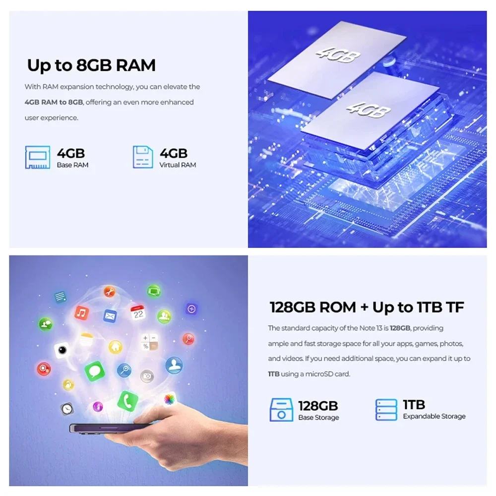 HOTWAV Note 13 Smartphone Android 4G 6.6 Inch HD+ T606 Octa-Core 4GB+128GB Mobile Phone 50MP Camera 5160mAh Battery Cellphone