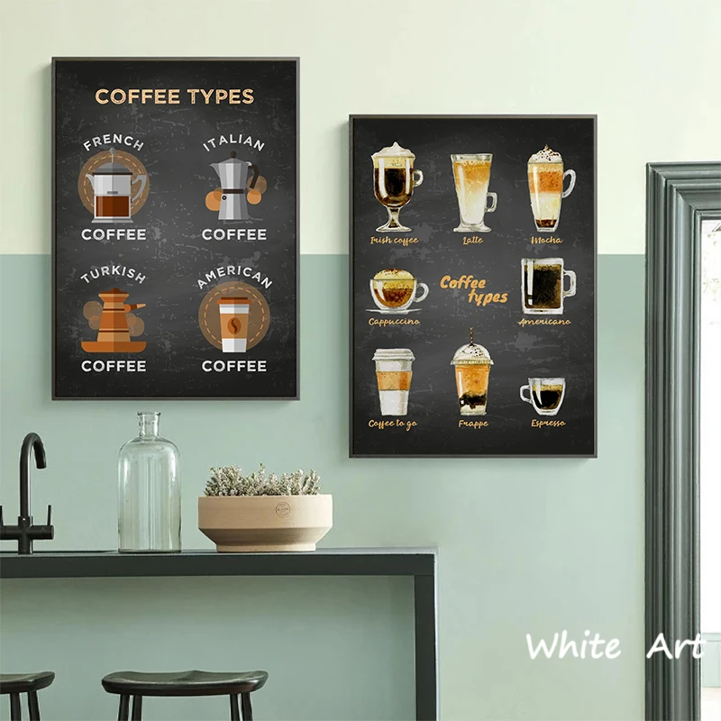 Vintage Blackboard Picture Coffee Canvas Painting Coffee Menu Poster HD Printing Modern Wall Art Picture Restaurant Cafe Decor