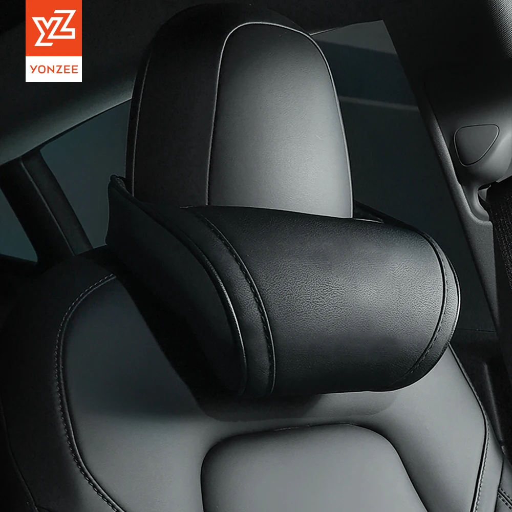 YZ Seat podhlavník cestovní odpočívat krk podhlavník pro tesla modelka 3/Y/X/S PU kůže krk podhlavník paměť pěna polštáře auto příslušenství