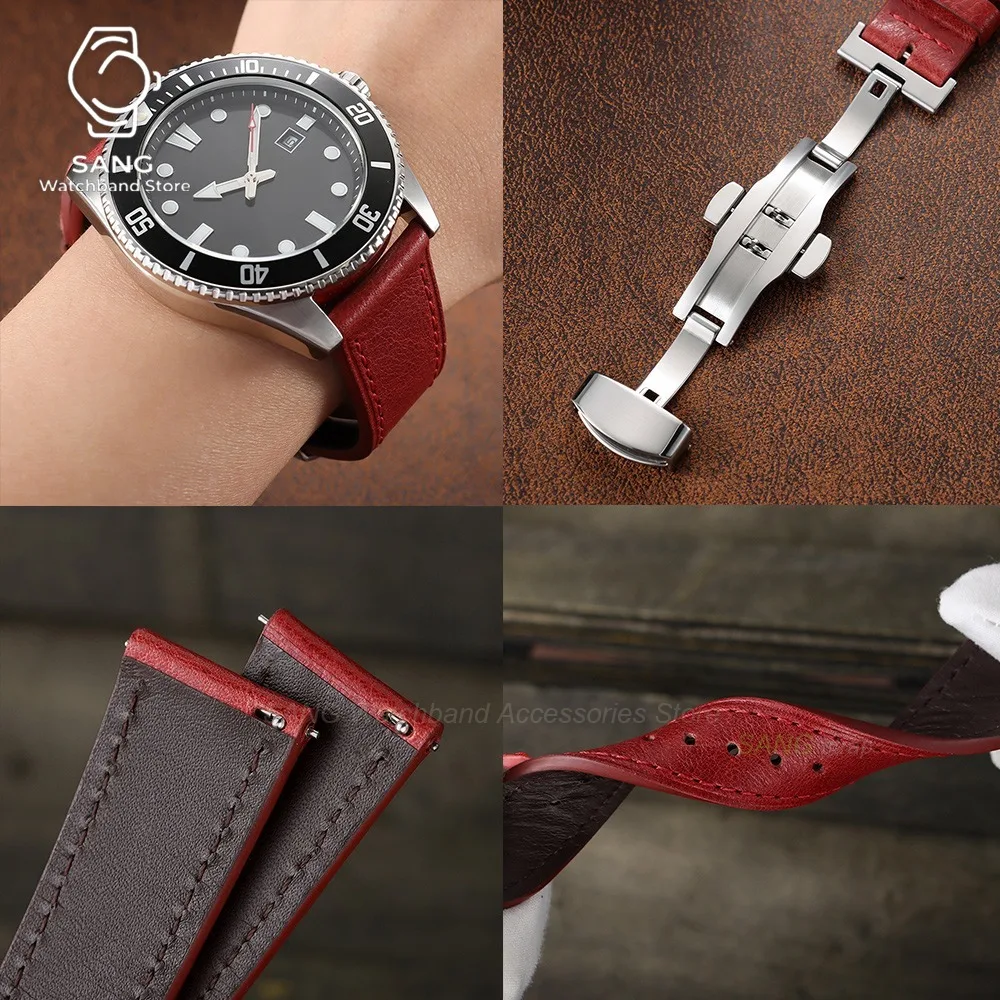 Vintage Leather Watch Strap with Butterfly Buckle - Universal Business Bracelet