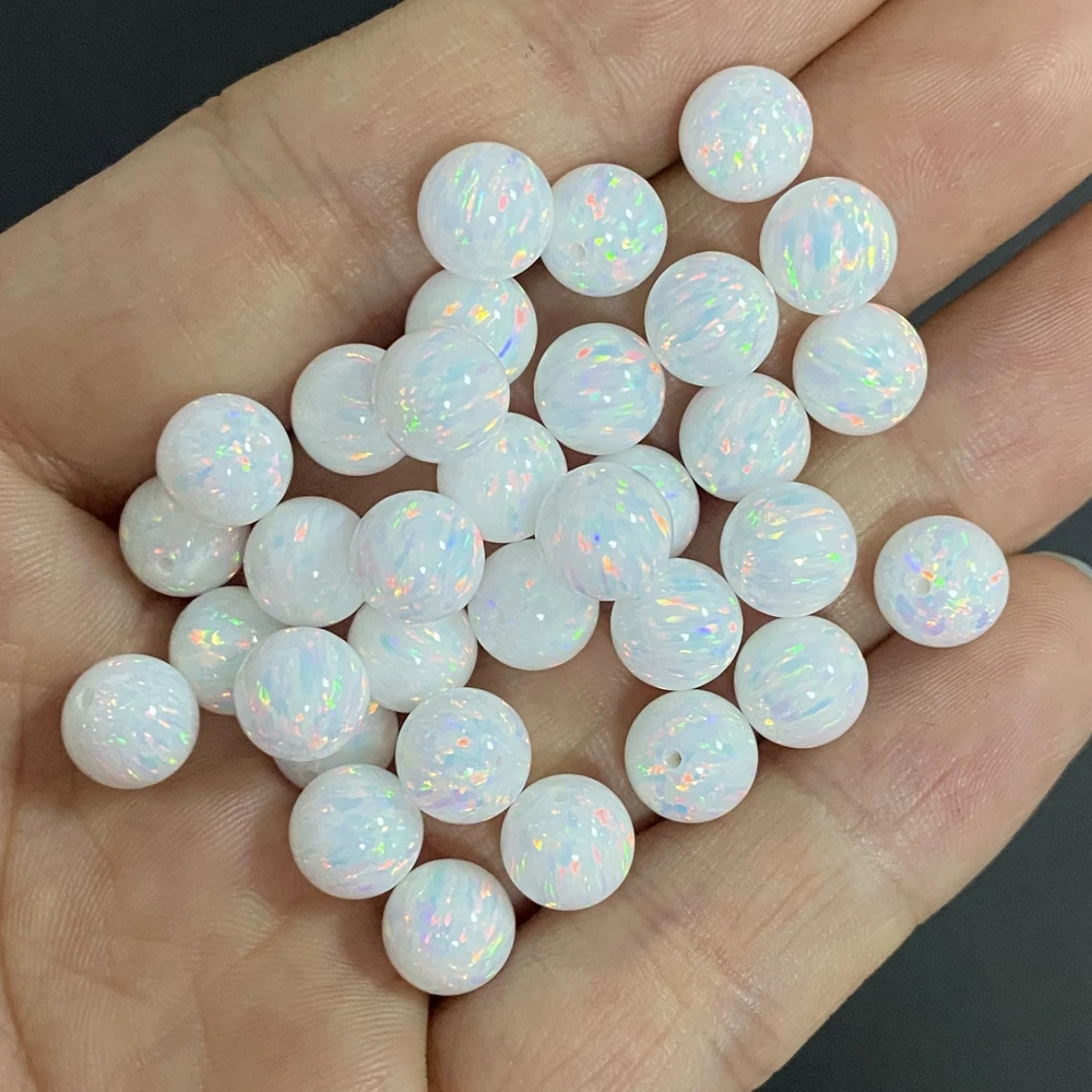 Lab Creat Opal 10mm Color OP17 White Fire Synthetic Round Beads With 1.1mm Hole for Bracelet Making