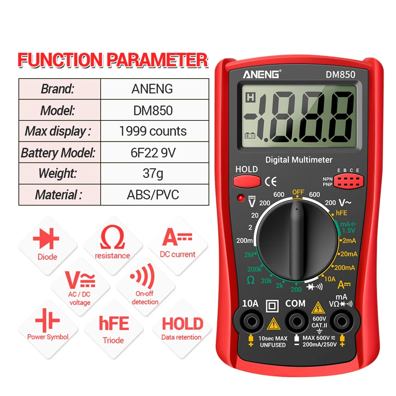 Digital Multimeter ANENG DM850 1999 Counts Automatic AC/DC Voltage Tester Current Ohm Ammeter Electric Professional Detector Tool