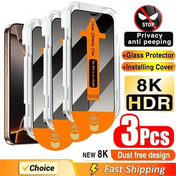 3 pezzi protezione schermo privacy installazione senza polvere per iPhone 16 15 14 13 12 11 Pro Max Mini XS X 17 15 16 Plus vetro anti-spia