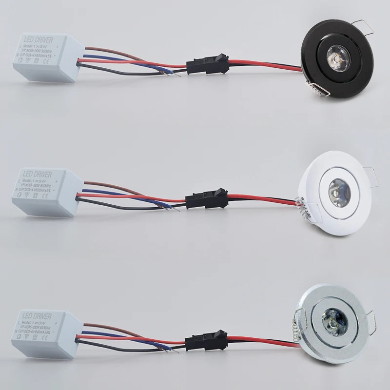 미니 LED 다운라이트 캐비닛 매입형 스포트라이트, 드라이버 AC85-265V, 전시 쥬얼리 캐비닛 디스플레이 박스, 화이트 블랙, 3W, 1W