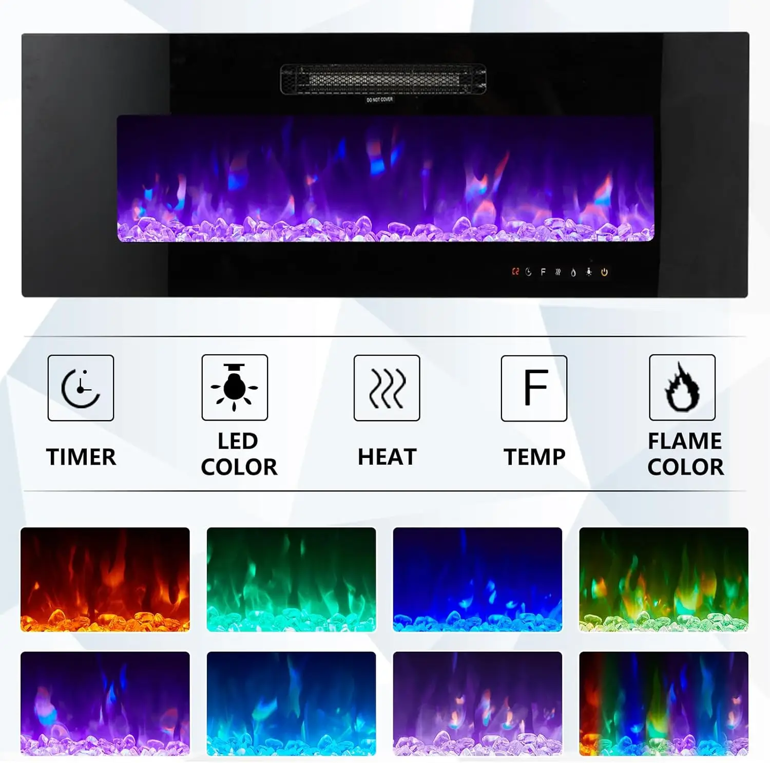 Floating Fireplace TV Stand Wall Mounted 40 "electric Fireplace Modern LED Lights Media Console Can Play 90" TV White 3