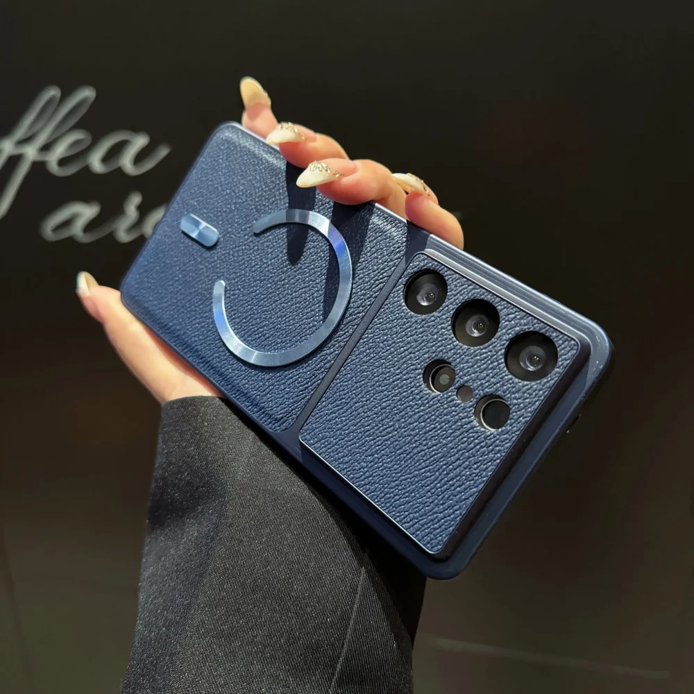 Luxury Leather Texture Shockproof Magnetic Phone Case with Big Window Cover