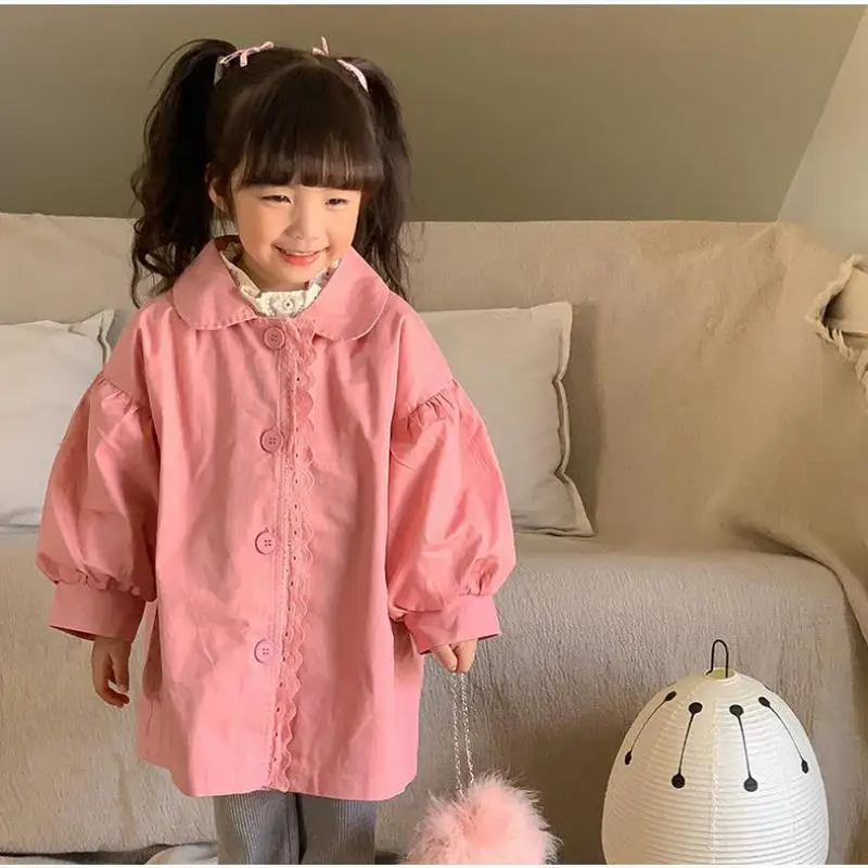 

2023 Autumn New Children Long Sleeve Loose Coat Fashion Baby Girls Doll Collar Windproof Jacket Casual Windbreaker Kids Clothes