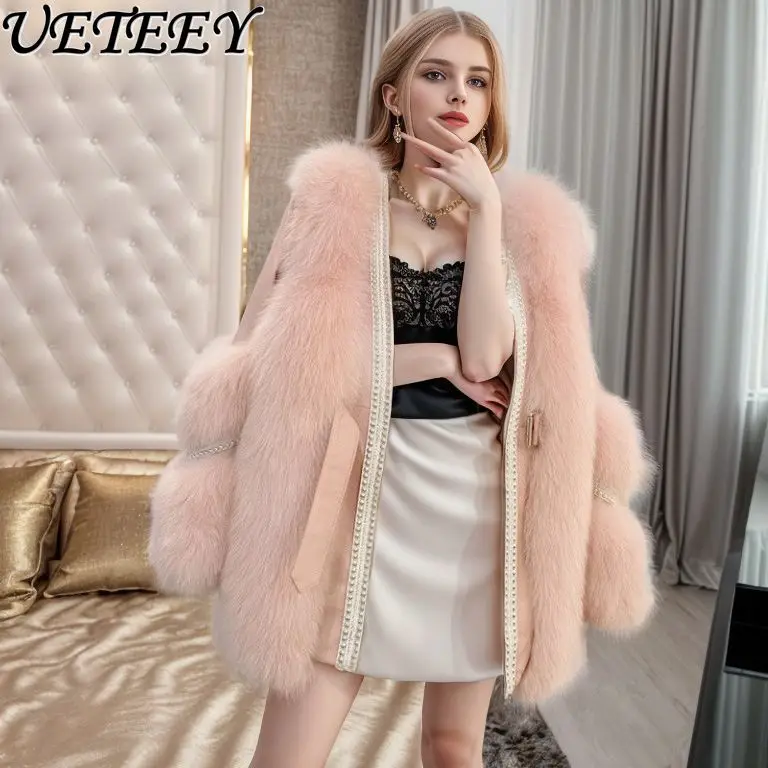 

Autumn and Winter New Faux Fox Fur Fur Coat Women Loose Slimming Luxury Warm Fur Integrated Furry Plush Jacket Casaco Feminino