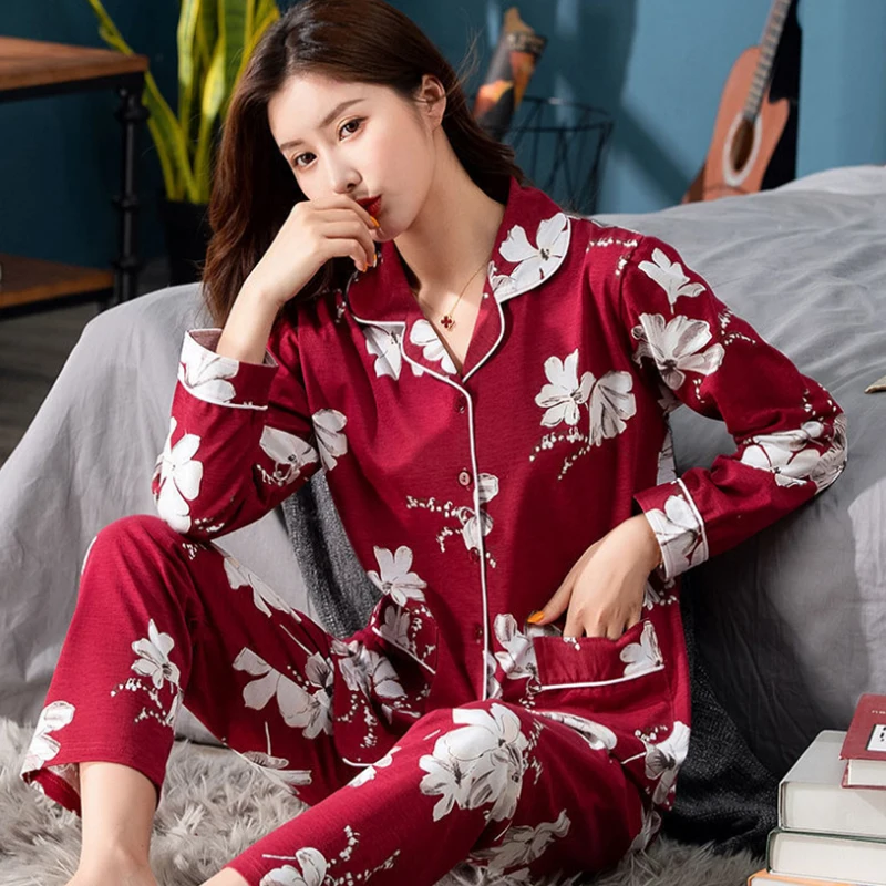 Cotton Pajama For Women Winter Soild Pink Pijamas Feminino Warm Sleepwear White  Fashion Pure Cotton Pyjama Femme
