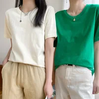 Women T-shirts 2025 Tops Solid Short Sleeve Loose O-neck  Cotton Casual Ladies Shirts Harajuku Korean Summer Woman Tshirts - Image 2