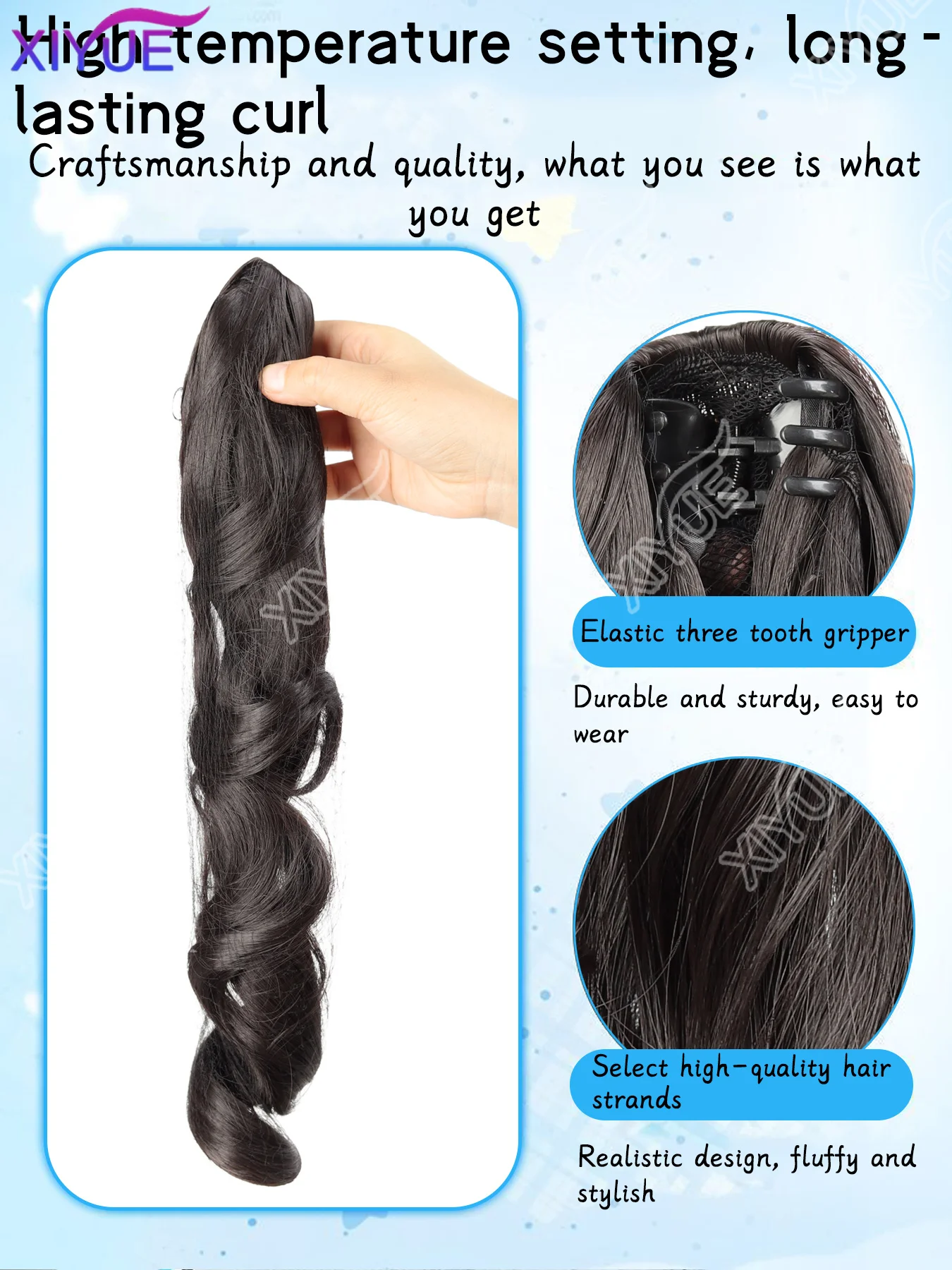 XY Ponytail Extension Synthetic Claw Clip in Hairpiece Curly Wavy Ponytail Hair Extensions Long Pony Tail Hairpiece for Women