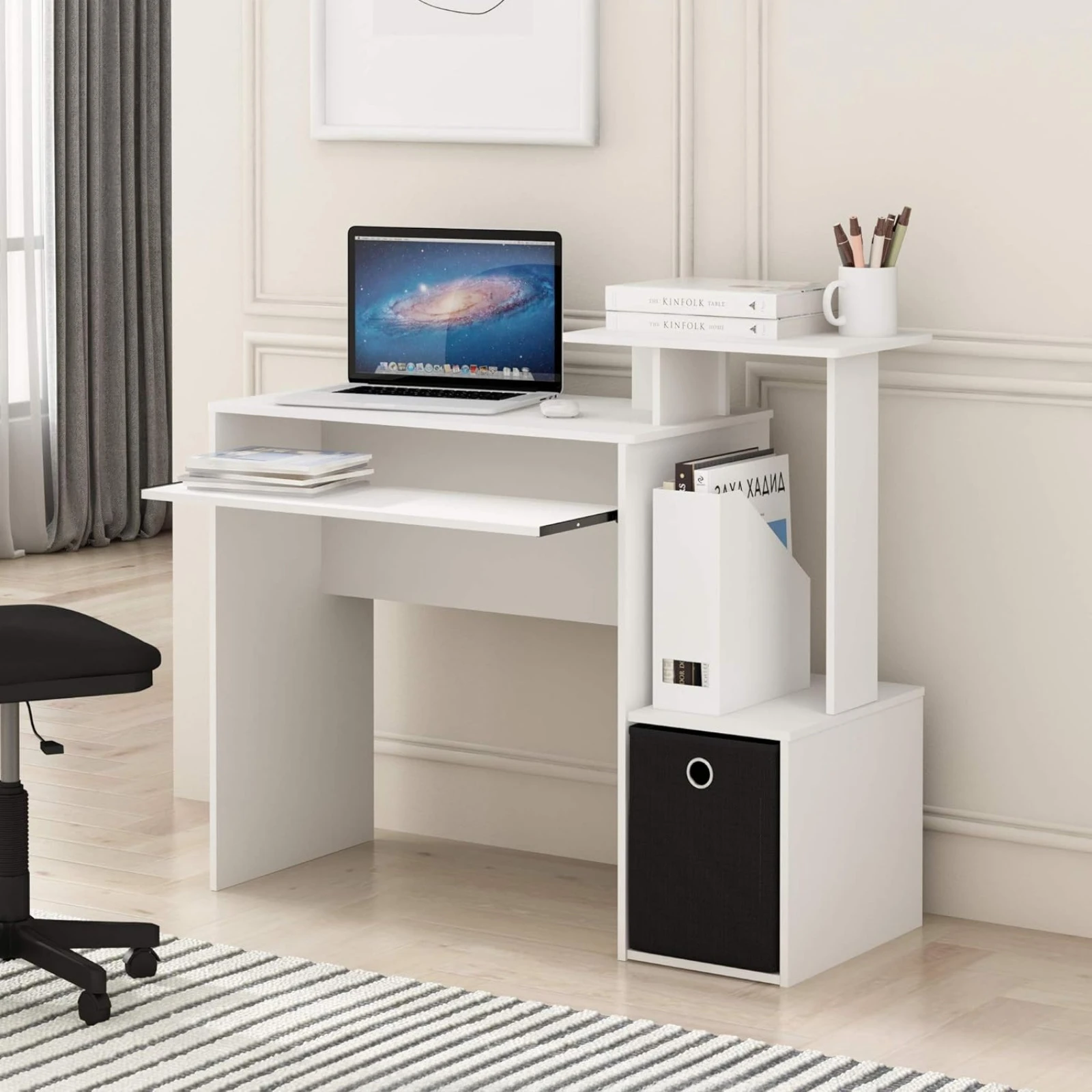 US Econ Multipurpose Home Office Computer Writing Desk, White/Black