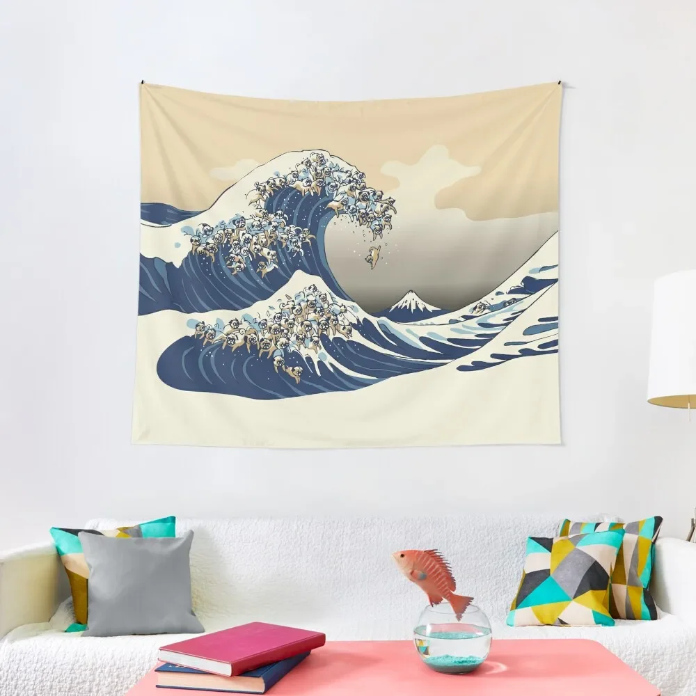 

The Great Wave of Pugs Vanilla Sky Tapestry Decoration Home Korean Room Decor Room Ornaments Aesthetic Decoration Tapestry