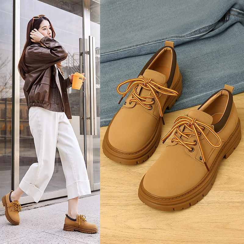 DIMANYU College Women's Shoes Non-slip 2024 Spring New Retro Lace-up Women's Shoes Genuine Leather Female Oxford Shoes