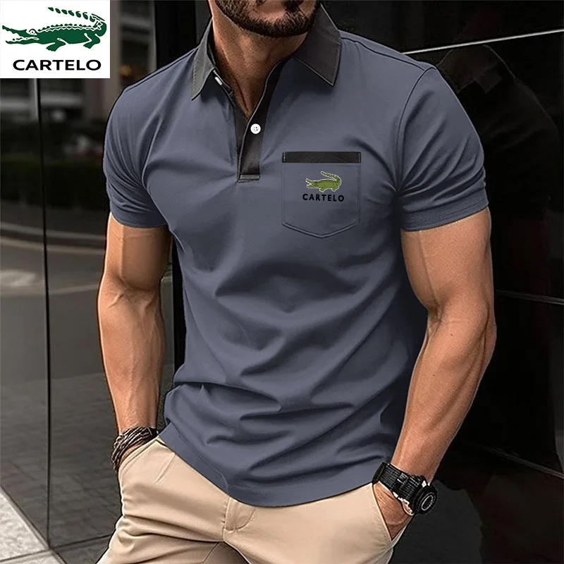 

Men's summer brand embroidered short-sleeved polo shirt plaid lapel T-shirt men's casual street wear men's top