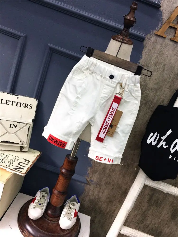 Boys Denim Shorts Korean Version Children Clothing Jeans Perforated Five Quarter Pants