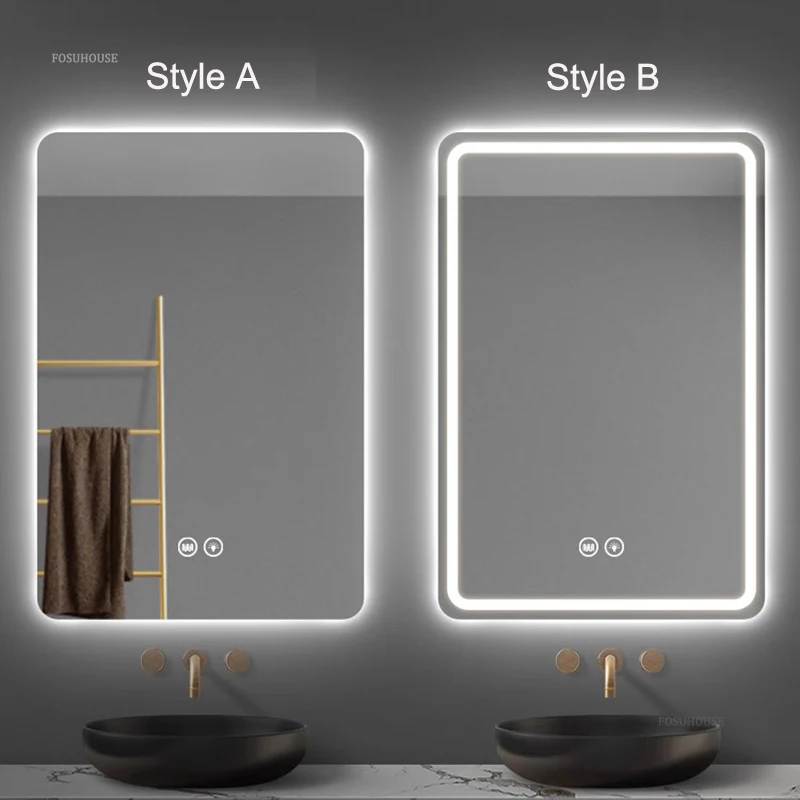 Minimalist Smart Bathroom Mirrors Home Touch Screen Bath Mirrors with Light Modern High-definition Wall-mounted Vanity Mirror