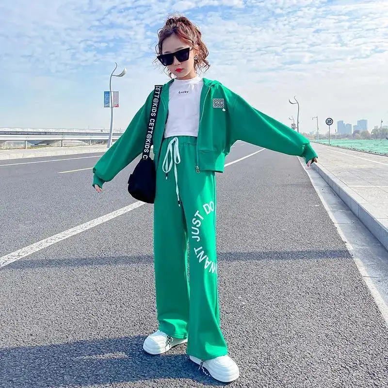 

2022 New Winter Kids Clothes Suit Girls Autumn Clothing Korean Casual Big Children'S Letter Sweater+ Pant 2pcs Set For 4-13Y