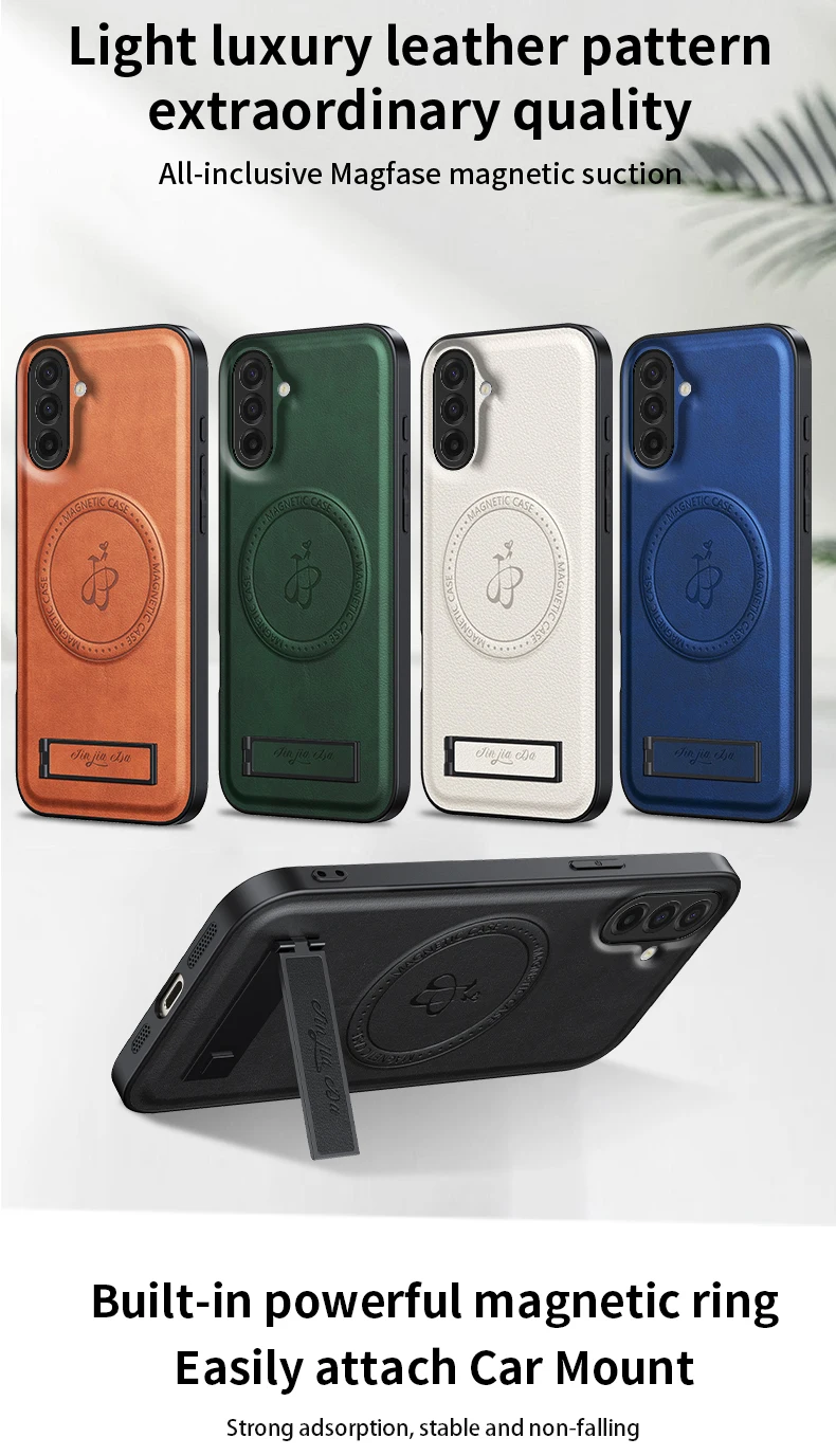 Leather Stand Case with Magnetic Holder and Camera Protection