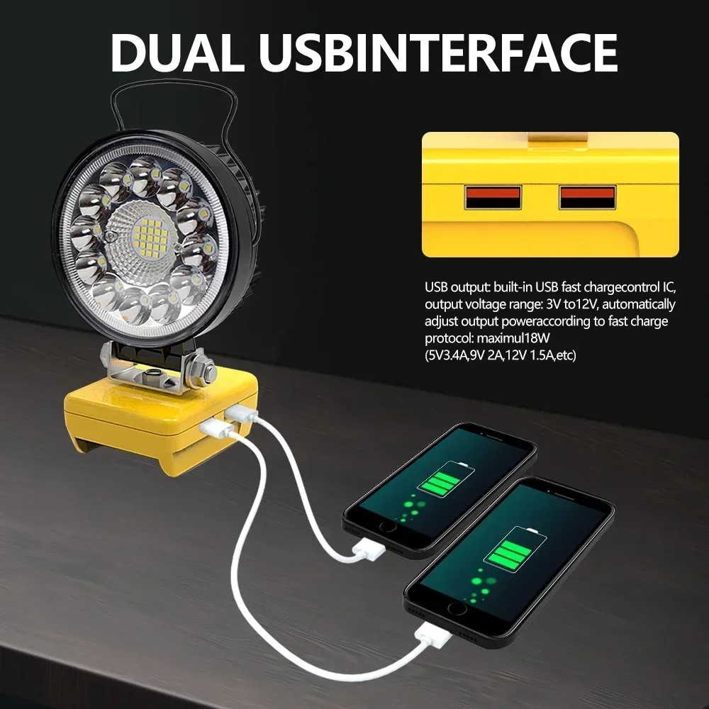 33 LED Working Light Flashlight Electric Torch Spotlight USB Power Bank For DeWalt 18V 20V Lithium Battery High Low Beam Control led flashlight led lights led work light work light