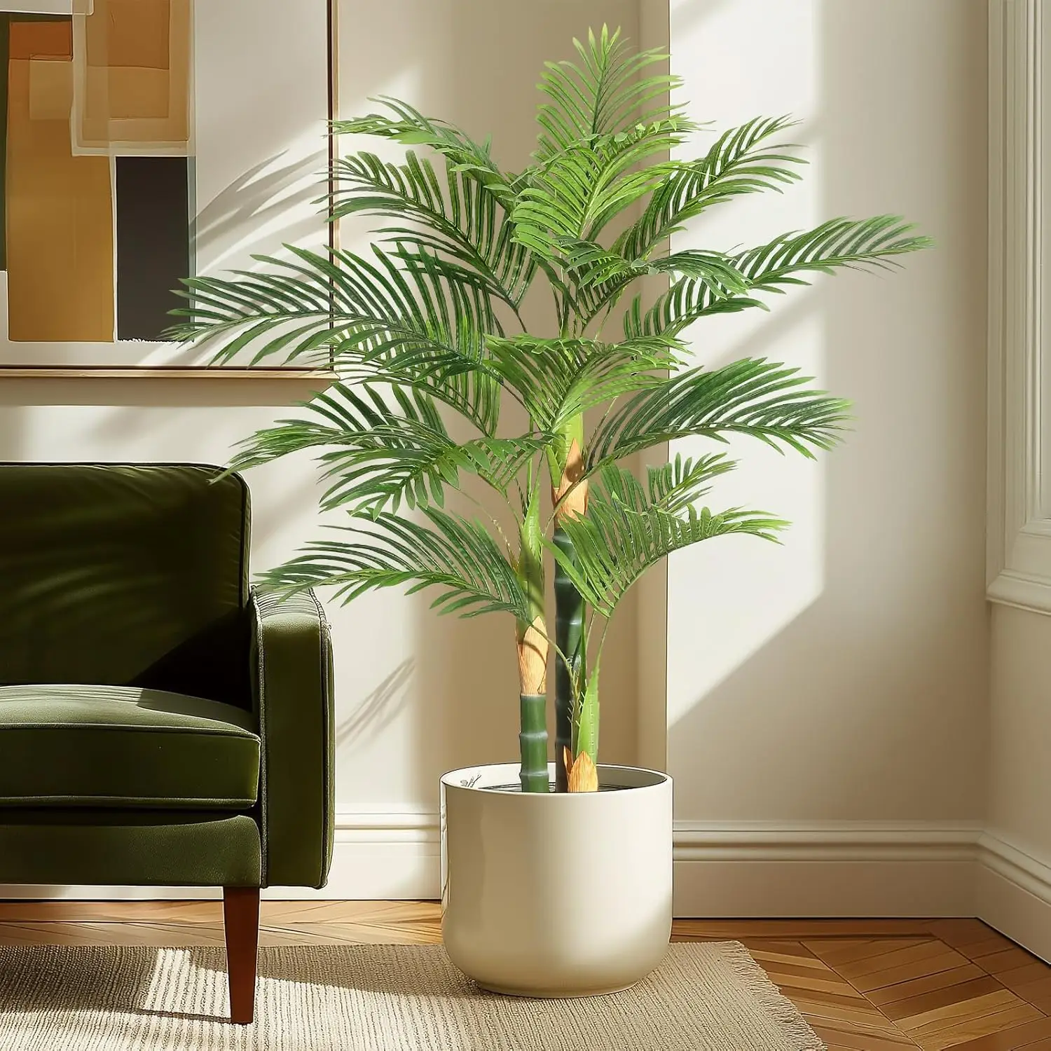 2 Stück Künstliche Goldene Zuckerrohrpalme 120cm 150cm Gefälschte Tropische Palme im Topf Künstliche Grünpflanze für Innen- und Außendekoration – Detail 7