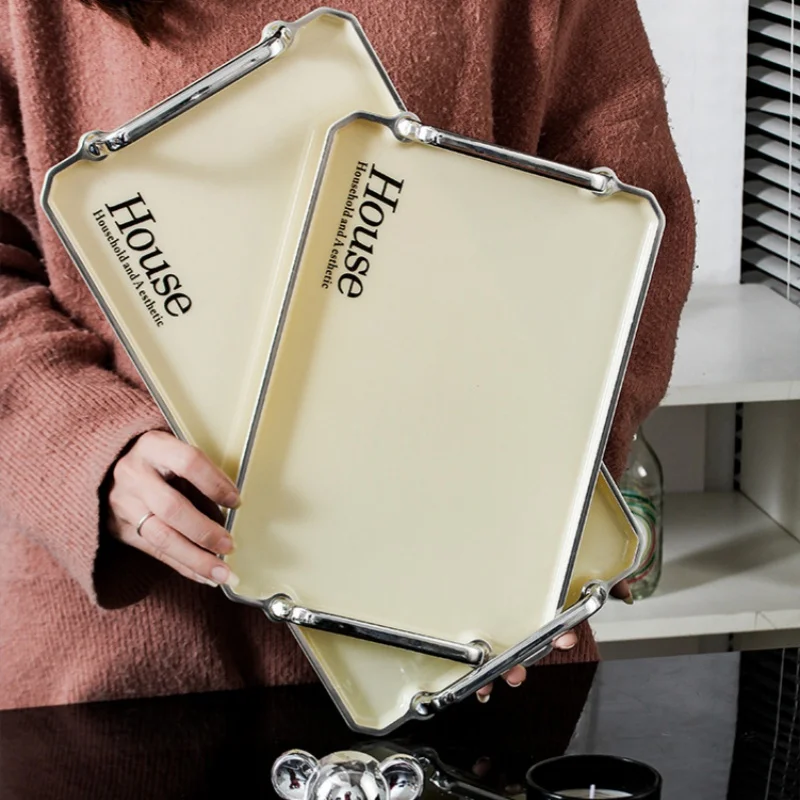 Plastic Storage Tray With Handles Dessert Plate Nut Fruit Cake Tray Home Tea Desktop Cosmetic Jewelry Serving