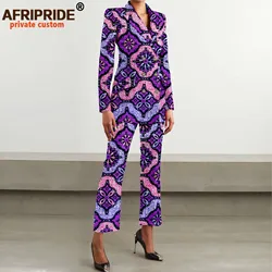 Costume africain pour femmes, ensemble 2 pièces, veste et pantalon, coupe ajustée, Double boutonnage, manches longues, Dashiki, tenues Bazin Riche, A2126007 