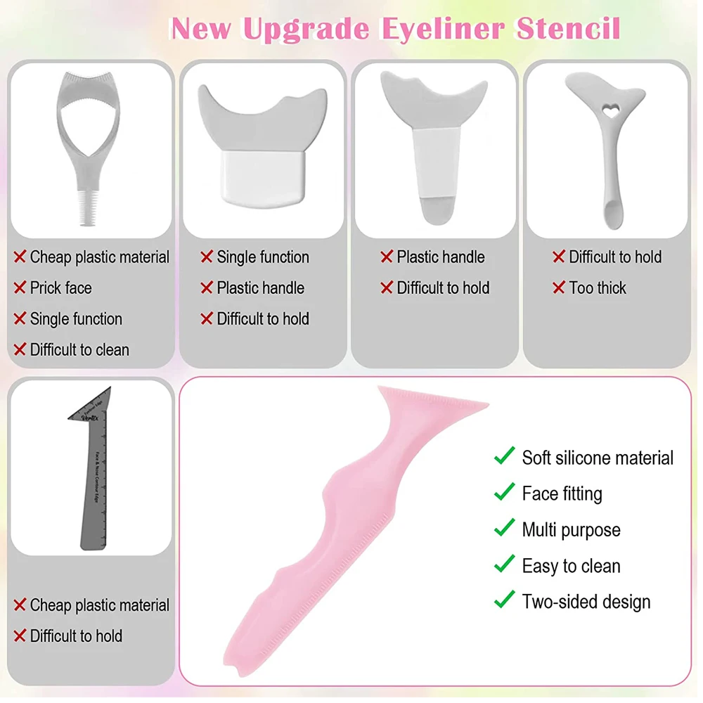 Eyeliner Stencil Tool Makeup Tools 1pc Reusable Silicone Winged Tip Eyeliner Aid Eyebrow Pencil Stencil 5 in1
