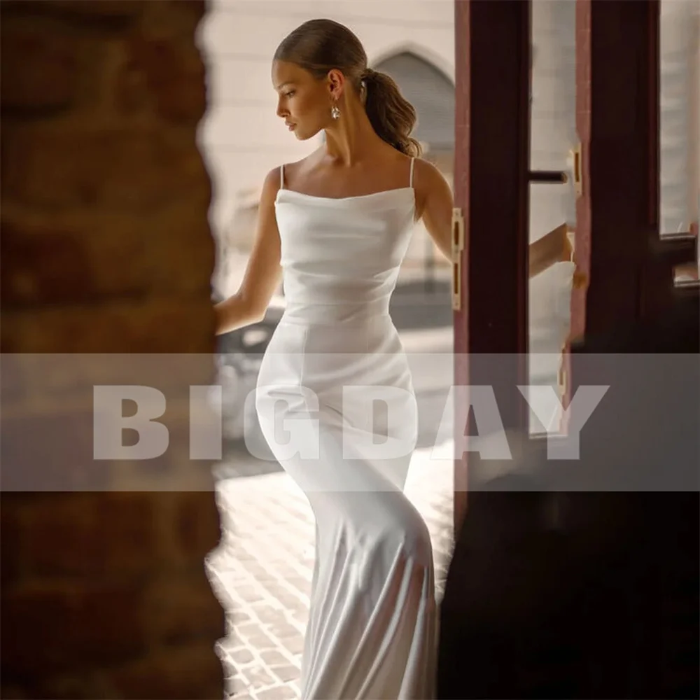 Elegant Mermaid Wedding Dresses Spaghetti Straps Boat-Neck Backless Pleat Bridal Gown Sweep Train Vestidos De Noiva Customized 10 S3aa80c7bf0734d91bd1a88840b1b3cd1Y