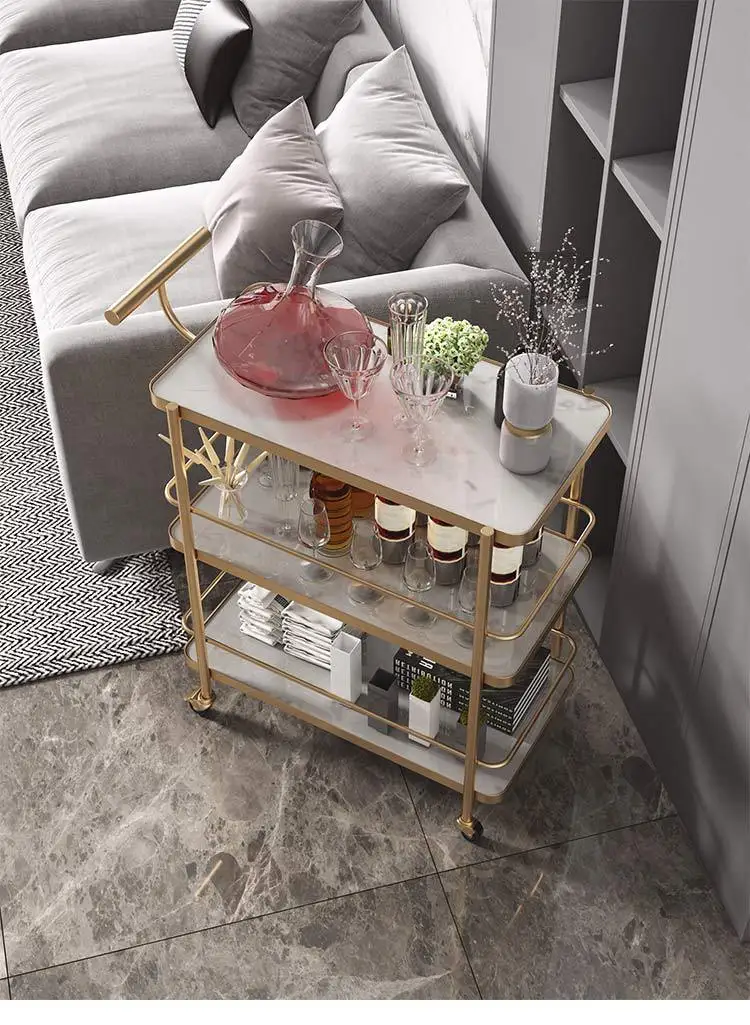 European Style Wine Trolley 3-Tier Kitchen Storage Rack Hotel Mobile Serving Cart Iron Home Dining Cart