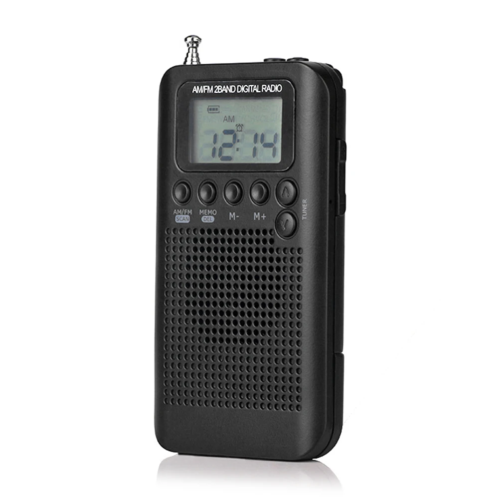 HRD-104 포켓 AM FM 라디오 1.3인치 LCD 디지털 디스플레이 40mm 드라이버 스피커 음악 감상용 악기 용품