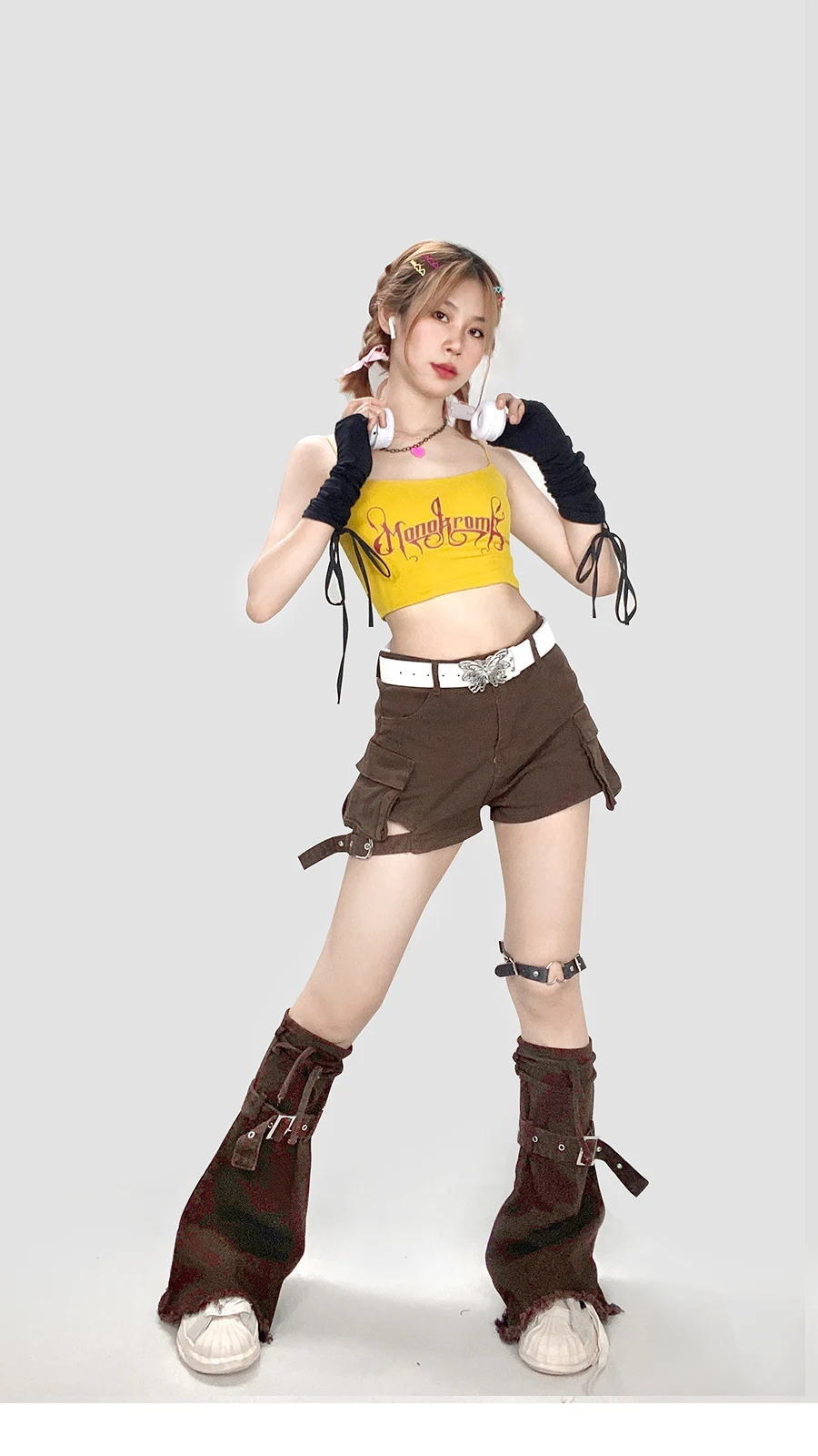 Y2K Retro Spicy Girl Brown Denim Leg Warmer Women's Mopping Pile Style Pants Over The Knee Boots Sock Set Tube Socks Fashion